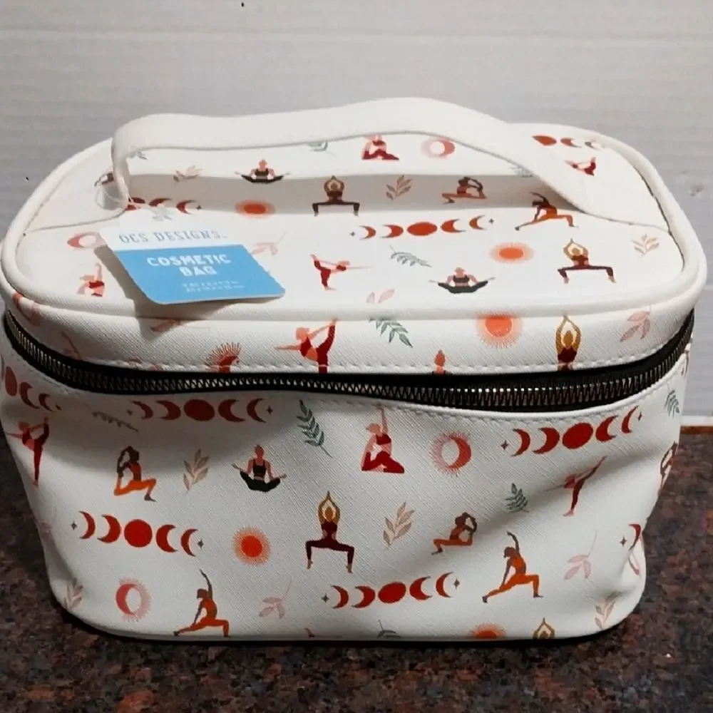 Large White Yoga Pattern Cosmetic Bag...NEW With Tag